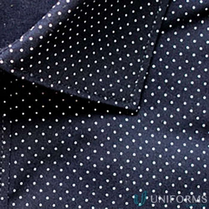 Dark blue SOHO Dot Print LS Shirt with silk protein finish and visible collar