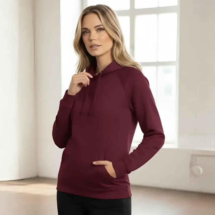 SubZero Ladies fl08 warm hug fleece hoodie in maroon with drawstring hood