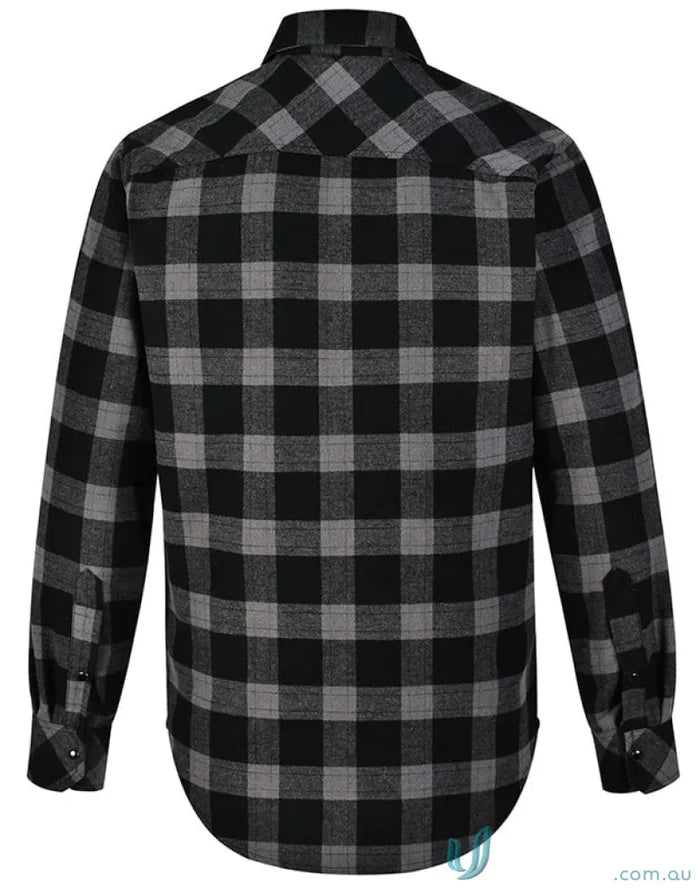 Black and gray plaid LS shirt unisex flannel with snap button for cool casual style