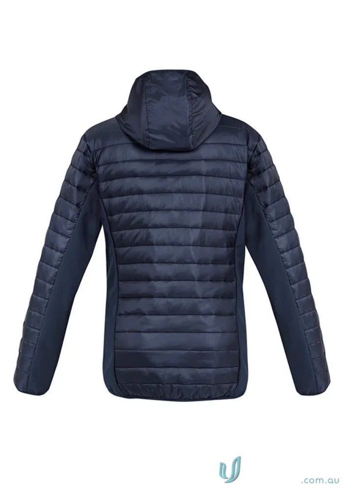 Dark blue unisex patrol jacket j134m with quilted puffer design and hood from Biz Collection Unisex