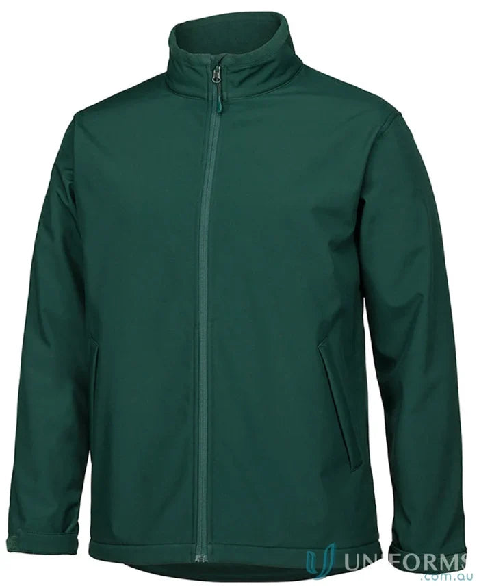 Kids dark green softshell jacket with interchangeable zip puller and side pockets