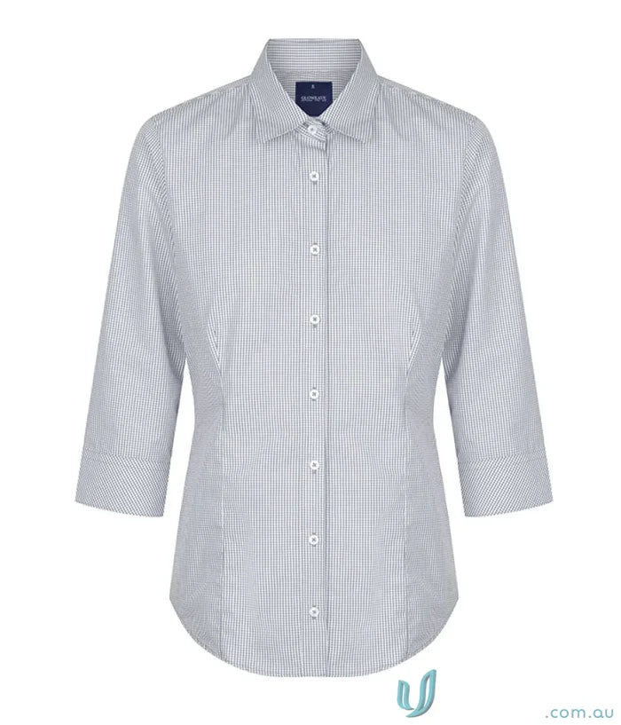 Westgarth Gingham 3Q Shirt with stripes, easy iron for uniforms and silk protein style