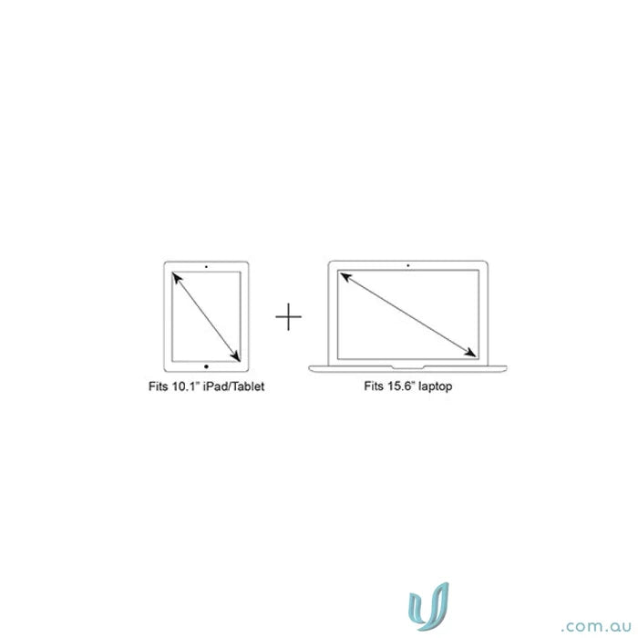 Diagram showing compatible sizes for 10.1’’ iPad/tablet and 15.6’’ laptop in Wired Compu Backpack, perfect for workwear and decoration area storage