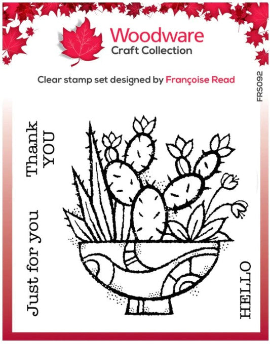 Woodware - 4"x4" Clear Singles Stamp - Succulent Display. On trend stamp with a pot filled with succulents the pot is calling out to be coloured in hot desert colours. Add a personal touch with your favourite colouring medium and the fun words. Designed by Francoise Read. These stamps would be perfect for cards and scrapbook pages as well as mixed media or fun décor projects. Available at Embellish Away located in Bowmanville Ontario Canada.