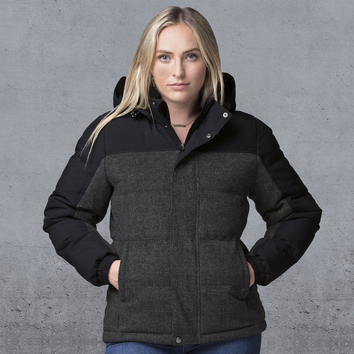 XT Plunge Jacket: black charcoal gray puffer plunge jacket in microfibre fabric gear