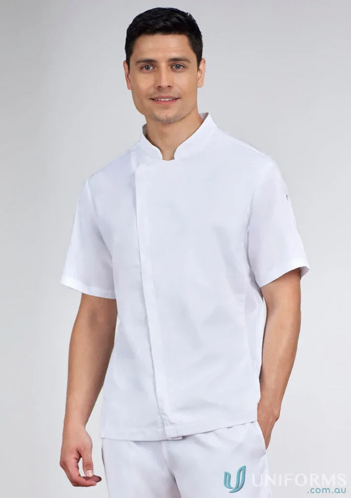 White short-sleeved chef jacket from Yes Chef Alfresco Chef SS Jacket for men