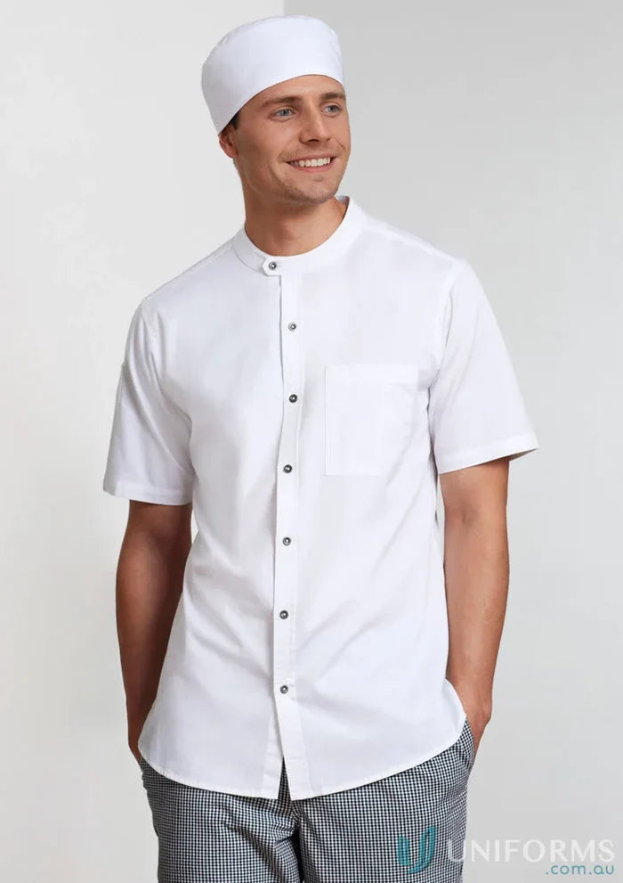 White men’s salsa short sleeve chef shirt with hat from Yes Chef Salsa SS collection